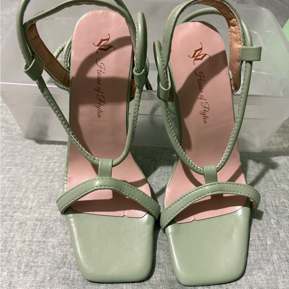 Green Heels with Strappy Design and Medium Heel